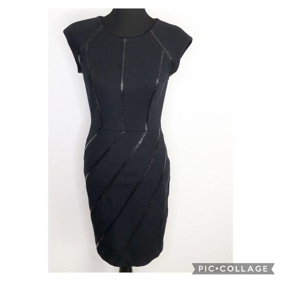 Cache black geometric trim striped sheath dress size 4 - Picture 1 of 16